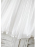 Sheer Beaded Neck Ivory Pleated Chiffon Stunning Flower Girl Dress